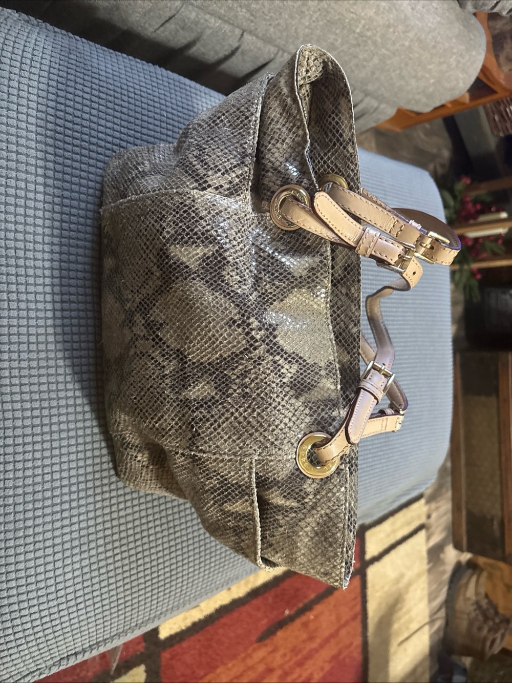 Michael Kors Snake-Embossed Shoulder Bag with Tan Handles